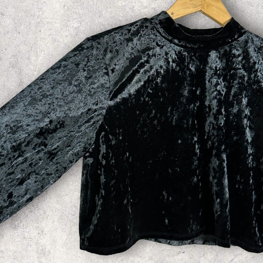 NEW Nordstrom Mock Neck Velvet Top Black 2021 Size 2X BP Cropped‎ Long Sleeve - Picture 5 of 9